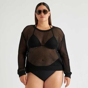 Quince Organic Cotton Open-Knit Crew Sweater in Black